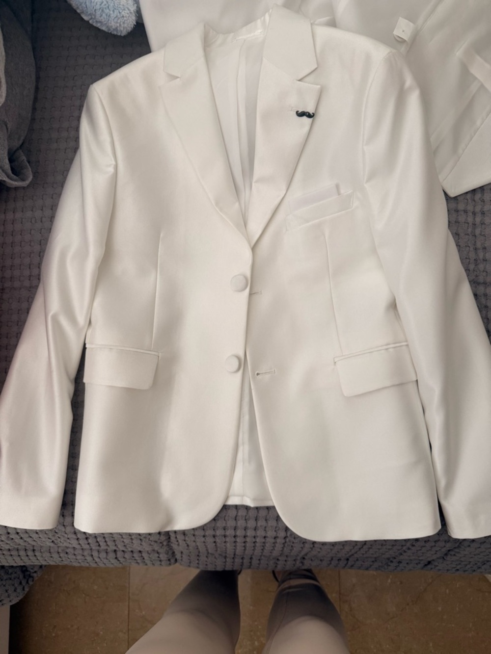 Moustache Boys White Blazer Jacket Size 9Y Formal Wedding Suit Coat